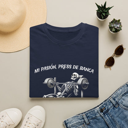 Comfortable unisex Funny Bench Press Shirt | Skeleton Gym Humor Tee tee - flattering gym fit and rich color