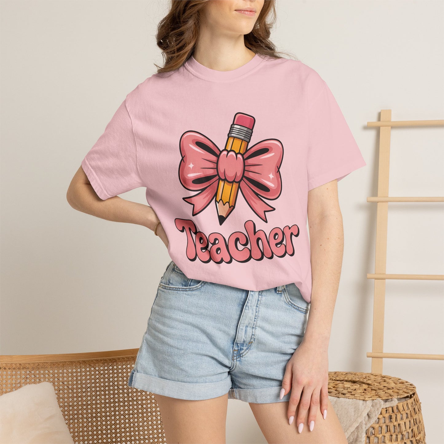 Pink Teacher Bow Comfort Colors Shirt | Cute Teacher Gift