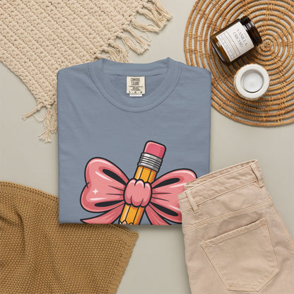 Pink Teacher Bow Comfort Colors Shirt | Cute Teacher Gift