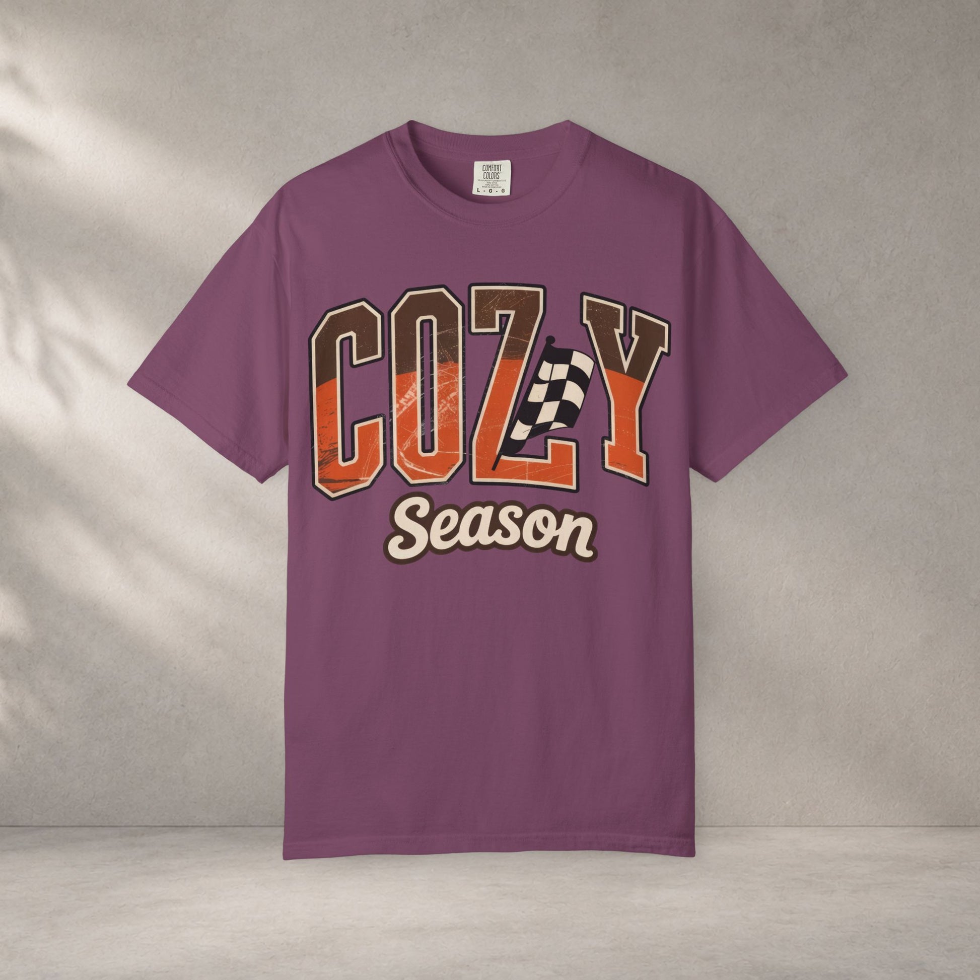 cozy autumn shirt aesthetic Cozy Season Comfort Colors 1717 Fall Racing Graphic T-Shirt apparel - trendy statement style