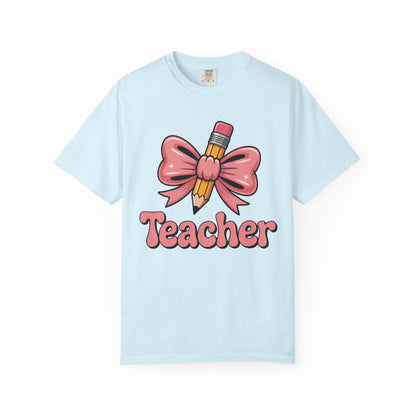 Pink Teacher Bow Comfort Colors Shirt | Cute Teacher Gift