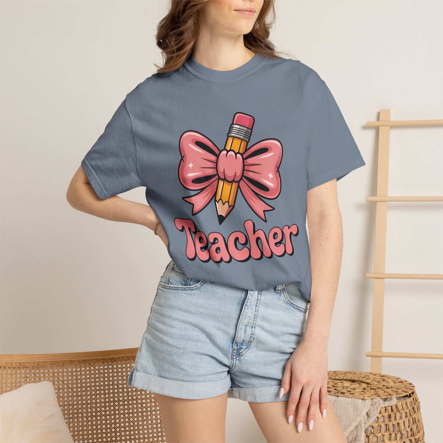 Pink Teacher Bow Comfort Colors Shirt | Cute Teacher Gift