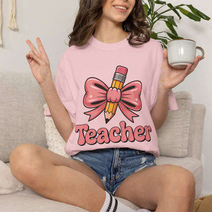 Pink Teacher Bow Comfort Colors Shirt | Cute Teacher Gift
