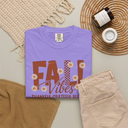 Fall Vibes Shirt, Thankful Grateful Blessed Shirt, Autumn Daisy Shirt, Comfort Colors Fall Tee, Thanksgiving Shirt Women