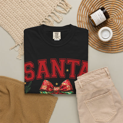 Premium quality Santa University Shirt, Christmas Bow Shirt, Cute Holiday Shirt, Christmas Shirt Women, Comfort Colors