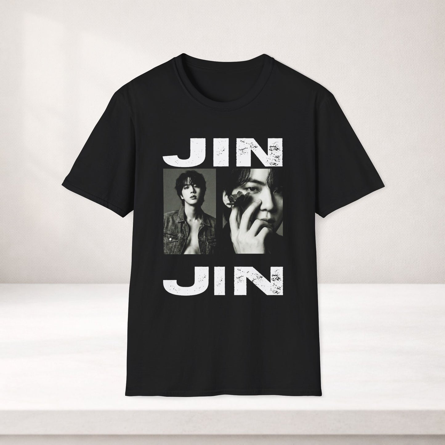 Jin BTS Shirt Minimal Tee, Jin Black and White T Shirt, Kpop Graphic Tee, BTS Jin Fan Shirt, Army Gift, Unisex Softstyle Shirt