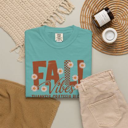 Fall Vibes Shirt, Thankful Grateful Blessed Shirt, Autumn Daisy Shirt, Comfort Colors Fall Tee, Thanksgiving Shirt Women