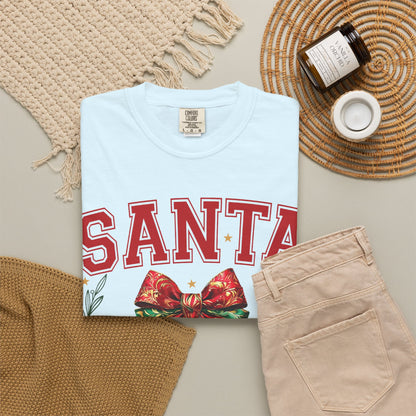 christmas aesthetic Santa University Shirt, Christmas Bow Shirt, Cute Holiday Shirt, Christmas Shirt Women, Comfort Colors