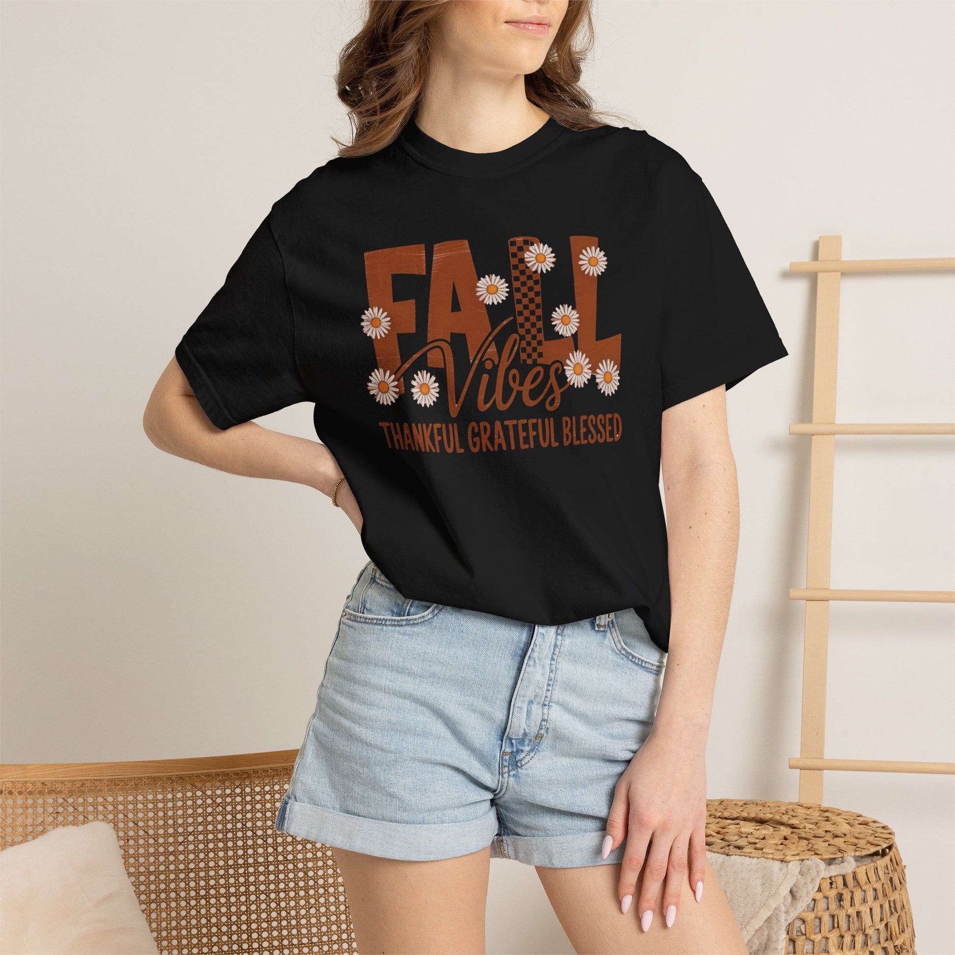 Fall Vibes Shirt, Thankful Grateful Blessed Shirt, Autumn Daisy Shirt, Comfort Colors Fall Tee, Thanksgiving Shirt Women