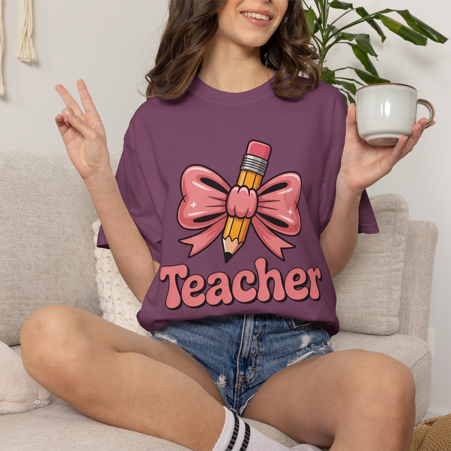 Pink Teacher Bow Comfort Colors Shirt | Cute Teacher Gift