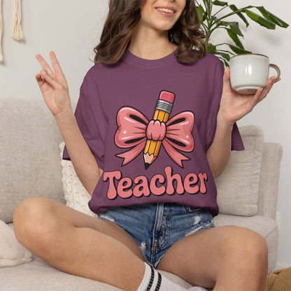 Pink Teacher Bow Comfort Colors Shirt | Cute Teacher Gift