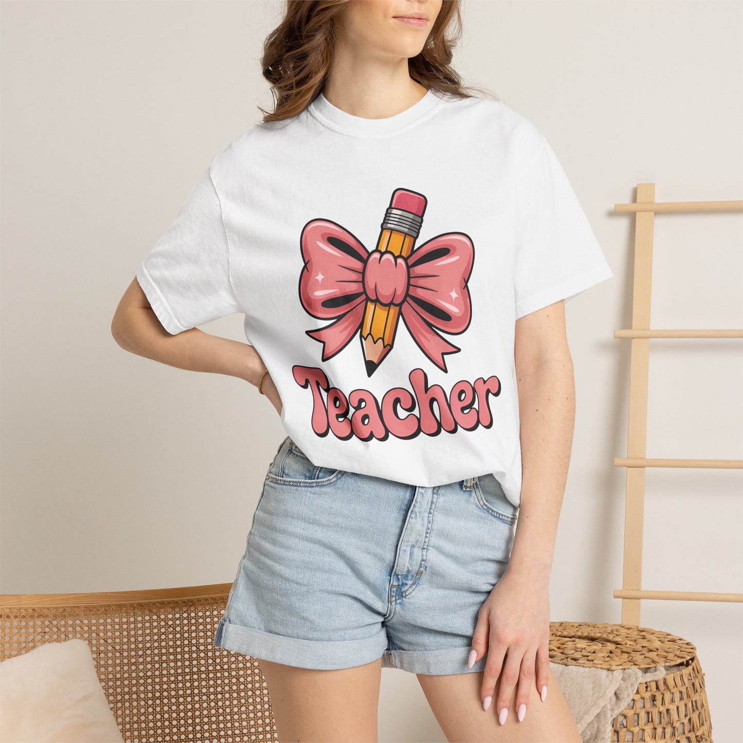Pink Teacher Bow Comfort Colors Shirt | Cute Teacher Gift