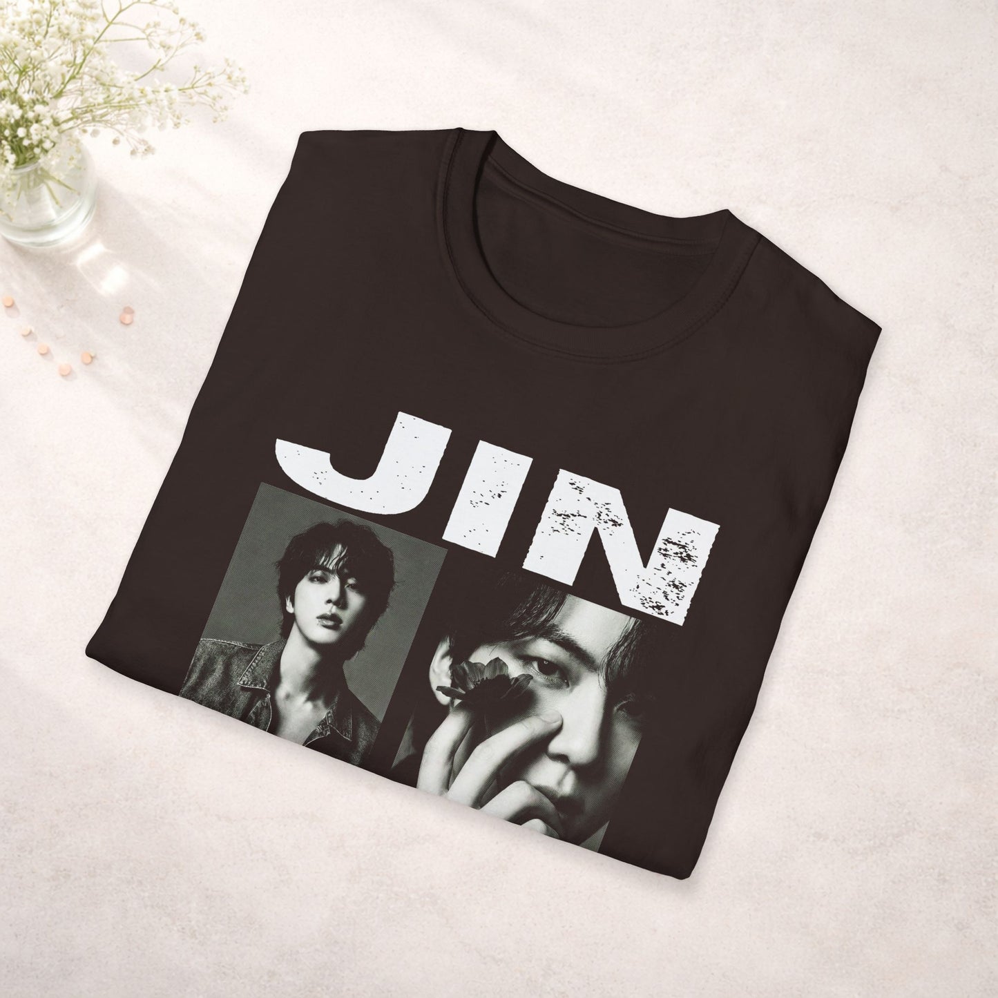 Jin BTS Shirt Minimal Tee, Jin Black and White T Shirt, Kpop Graphic Tee, BTS Jin Fan Shirt, Army Gift, Unisex Softstyle Shirt