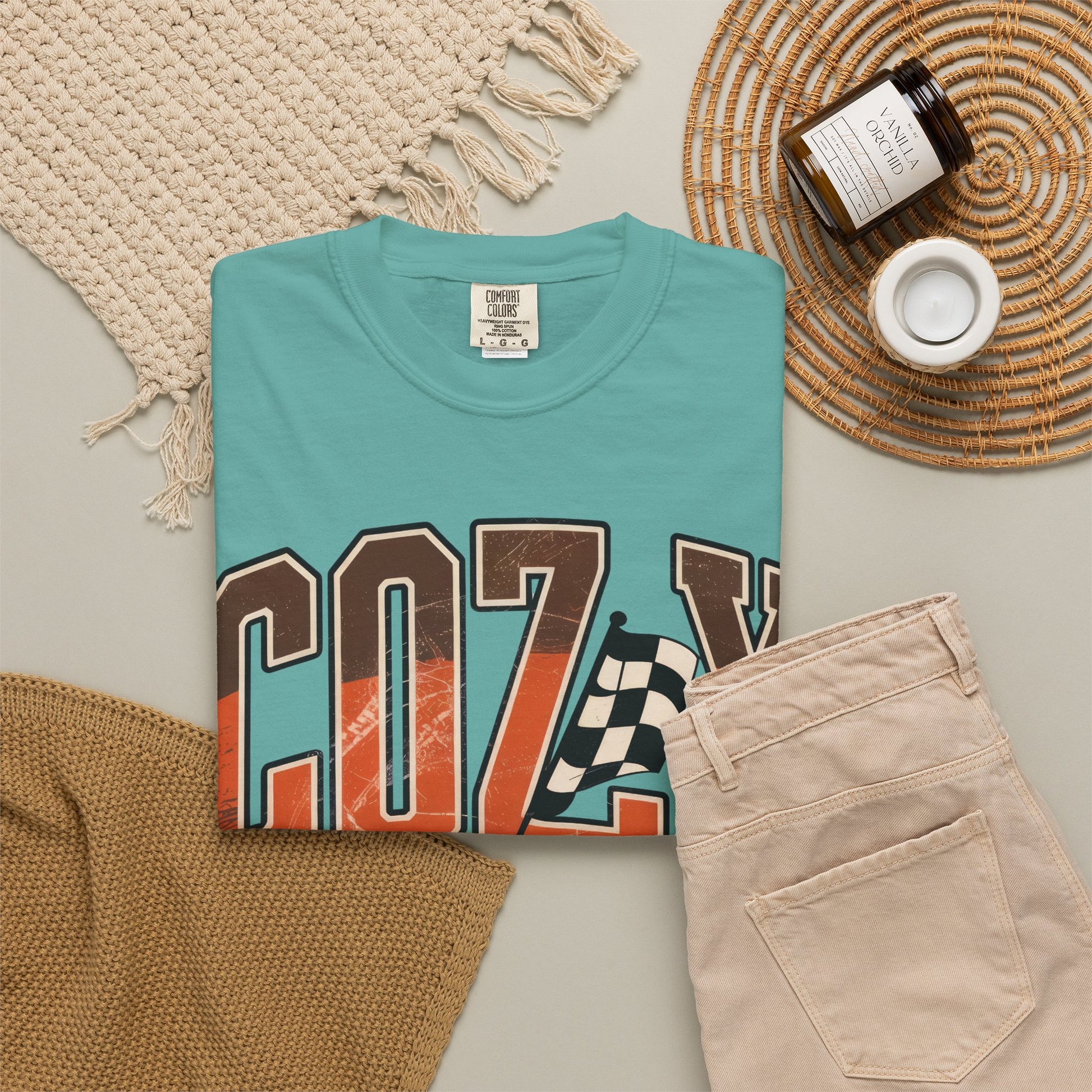 Comfortable unisex Cozy Season Comfort Colors 1717 Fall Racing Graphic T-Shirt shirt - flattering fall festival tee fit and