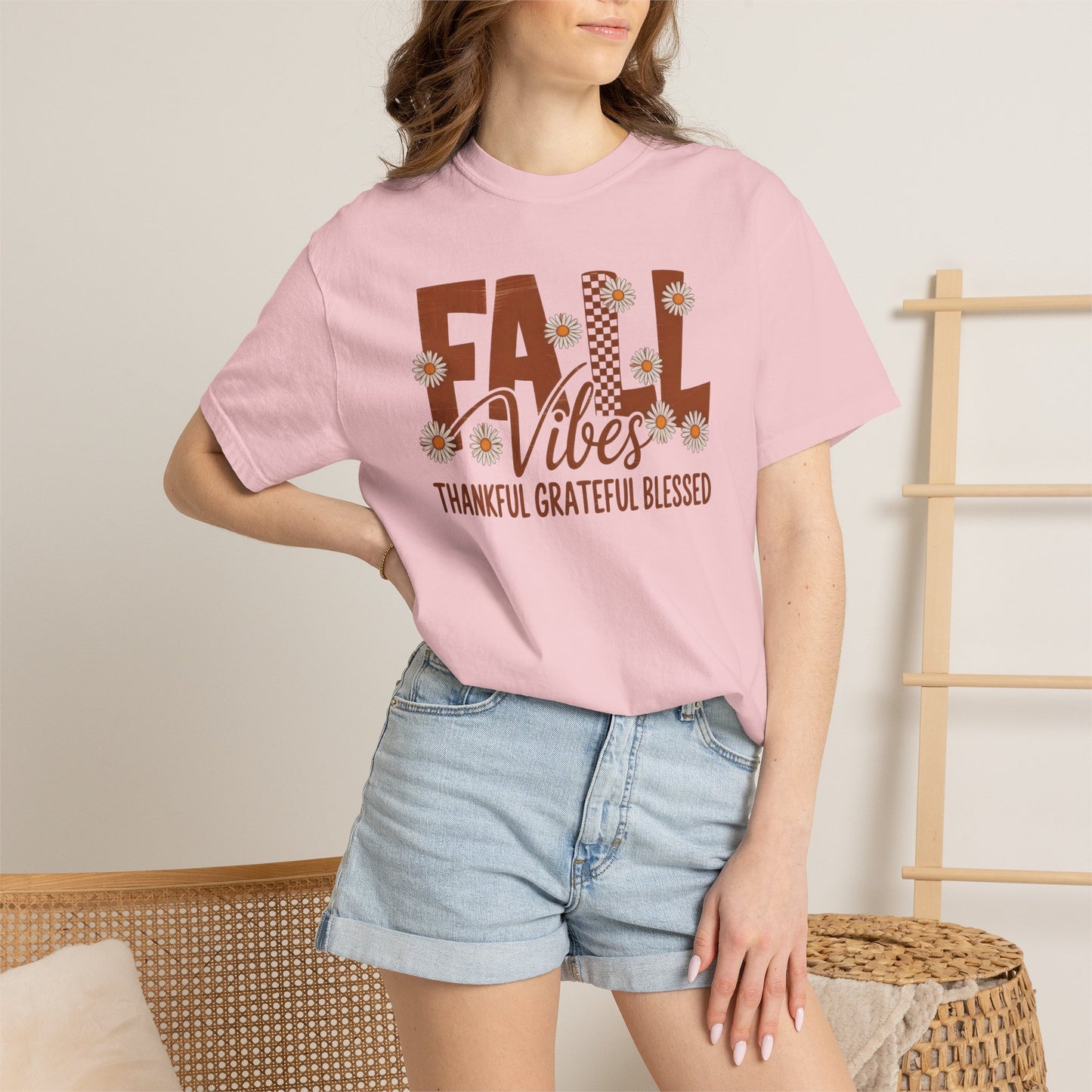 Fall Vibes Shirt, Thankful Grateful Blessed Shirt, Autumn Daisy Shirt, Comfort Colors Fall Tee, Thanksgiving Shirt Women