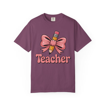 Pink Teacher Bow Comfort Colors Shirt | Cute Teacher Gift