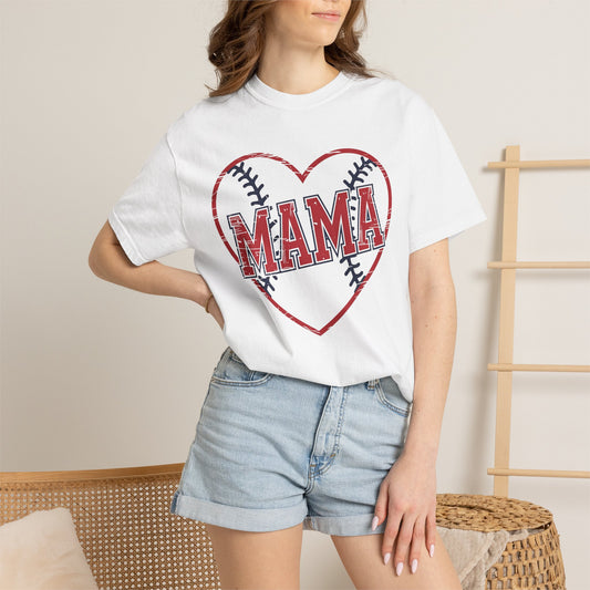 Baseball mama Comfort Colors shirt with sporty softball heart design for game day moms