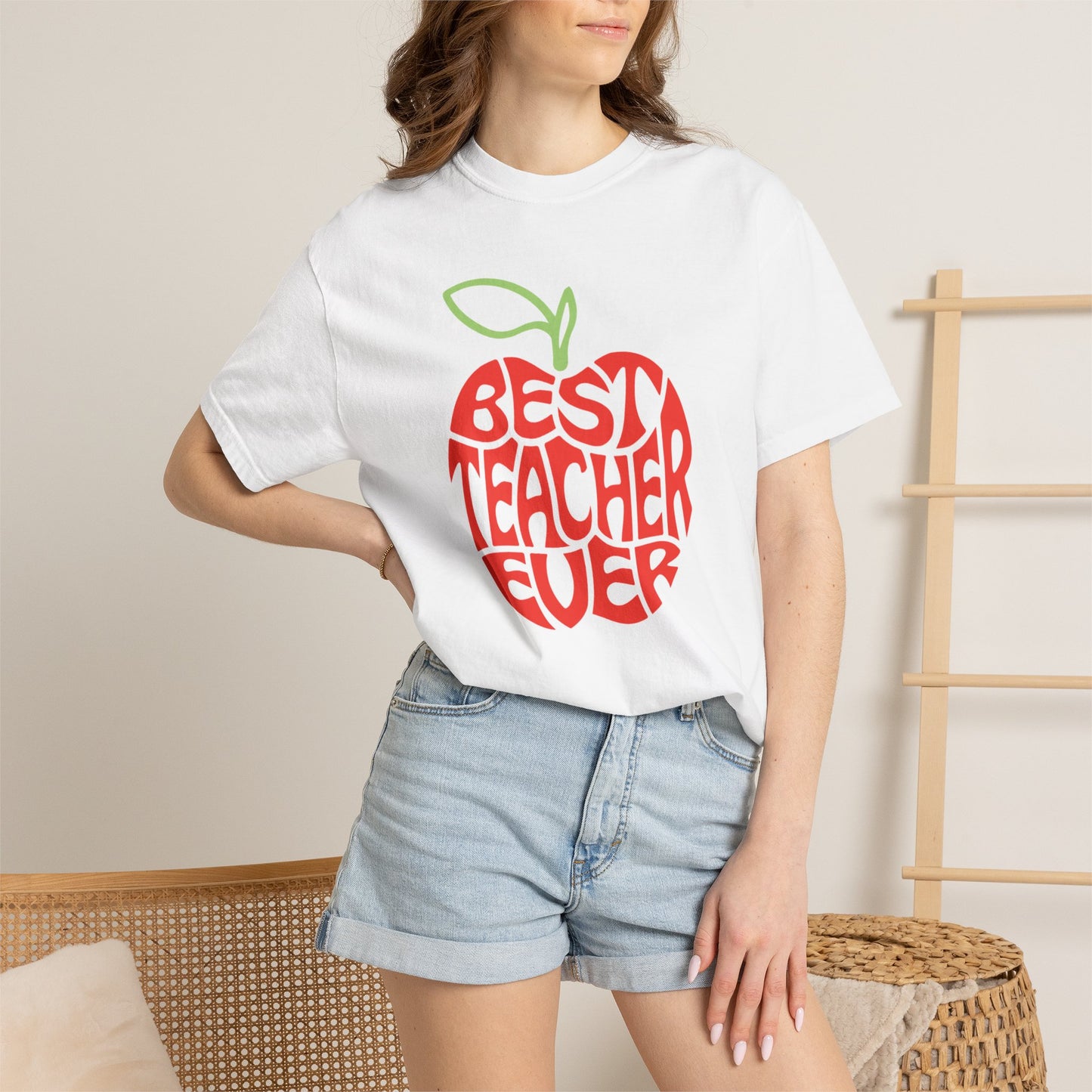 Best Teacher Ever teacher shirt featuring apple graphic design on Comfort Colors t-shirt