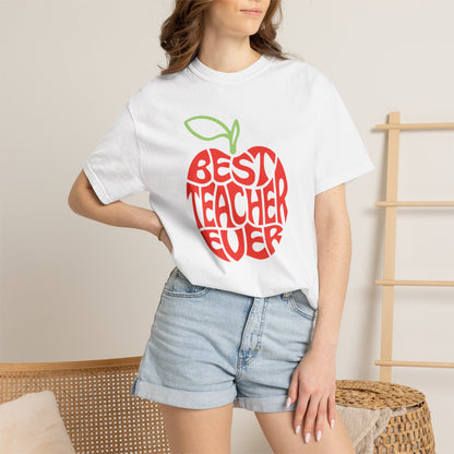 Best Teacher Ever teacher shirt featuring apple graphic design on Comfort Colors t-shirt