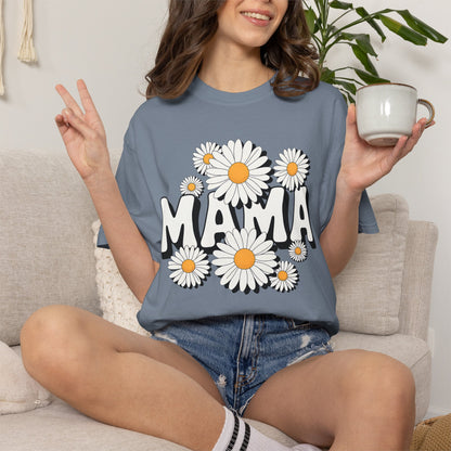 Mama daisy flower Comfort Colors shirt with cute floral graphic design for moms