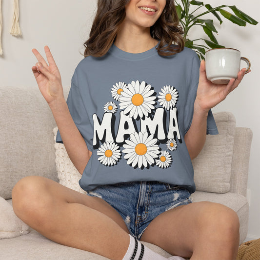 Mama daisy flower Comfort Colors shirt with cute floral graphic design for moms